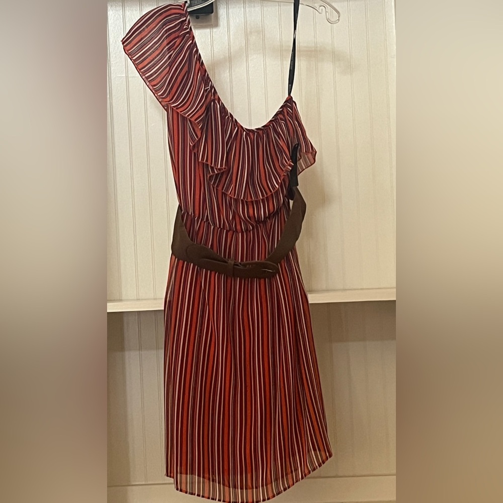 Bisou Bisou Multicolor Vertical-Striped One-Shoulder Dress | 8 | NWT - Picture 7 of 7